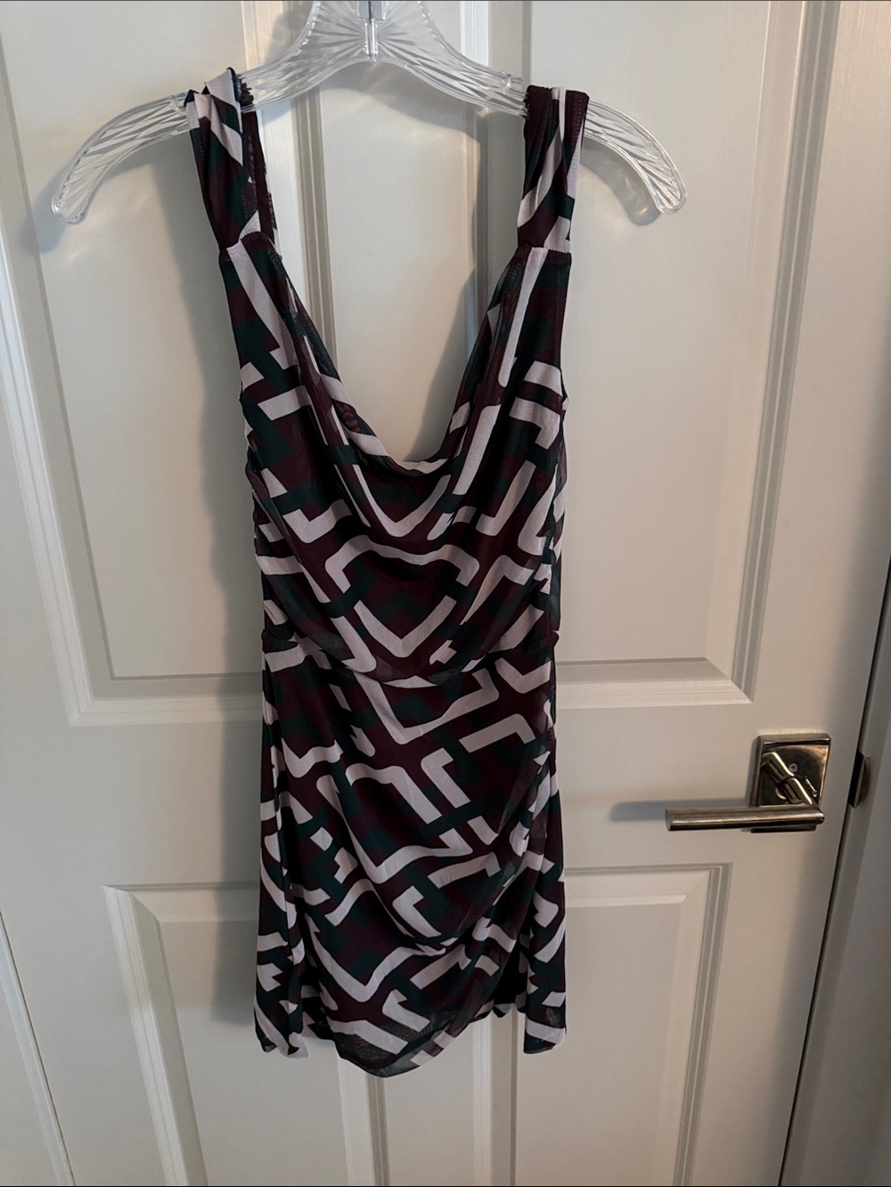 Tiger Mist Draped Cowl Neck Sleepwear Tank — Black and Burgundy Geo Print